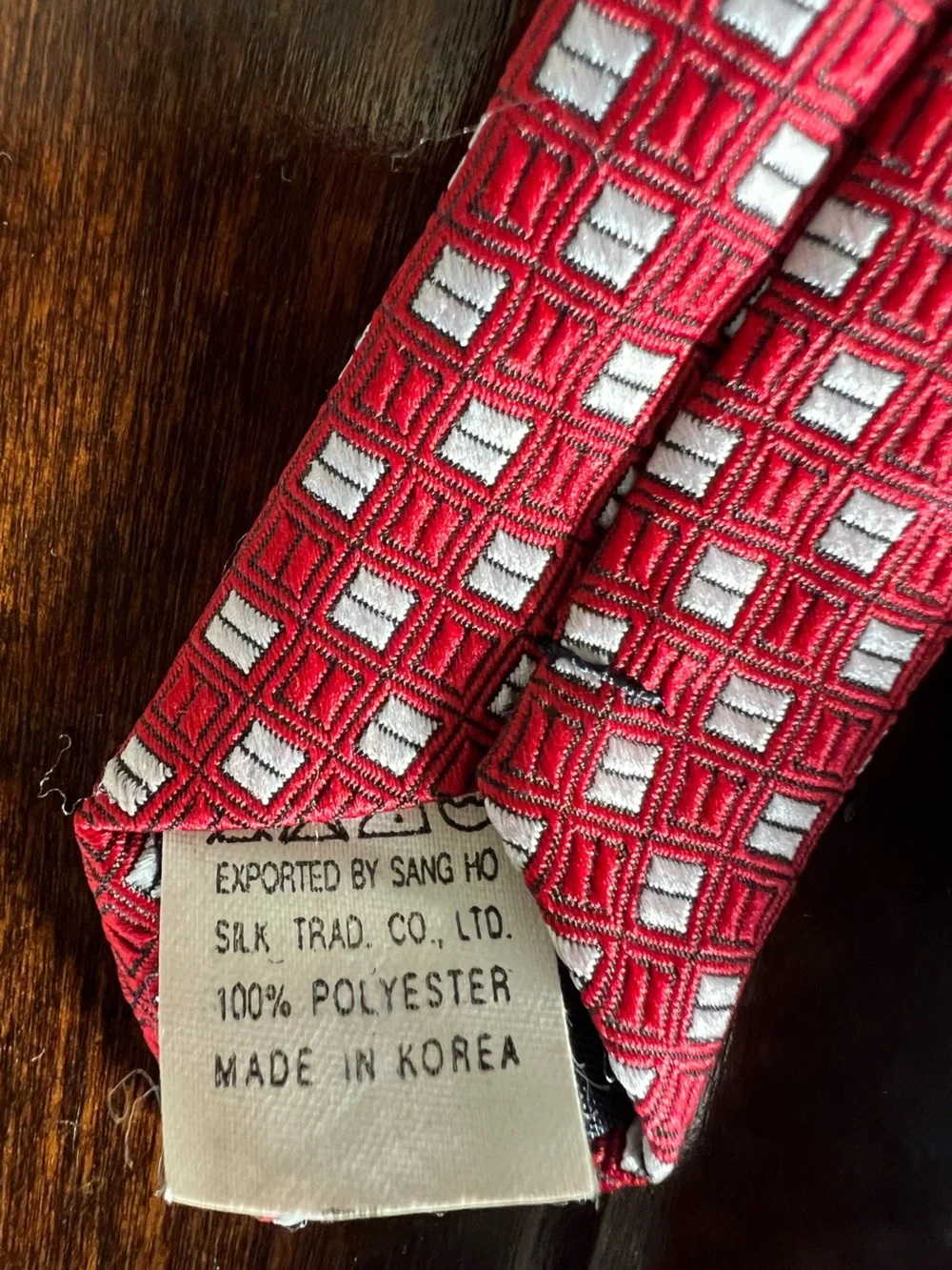 Fratello Red Geometric Silk Tie Made in Korea Vintage Mens Necktie